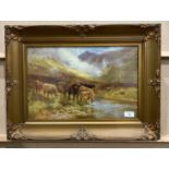 Ornate gilt framed print 'Highland Cattle' 30cm x 45cm