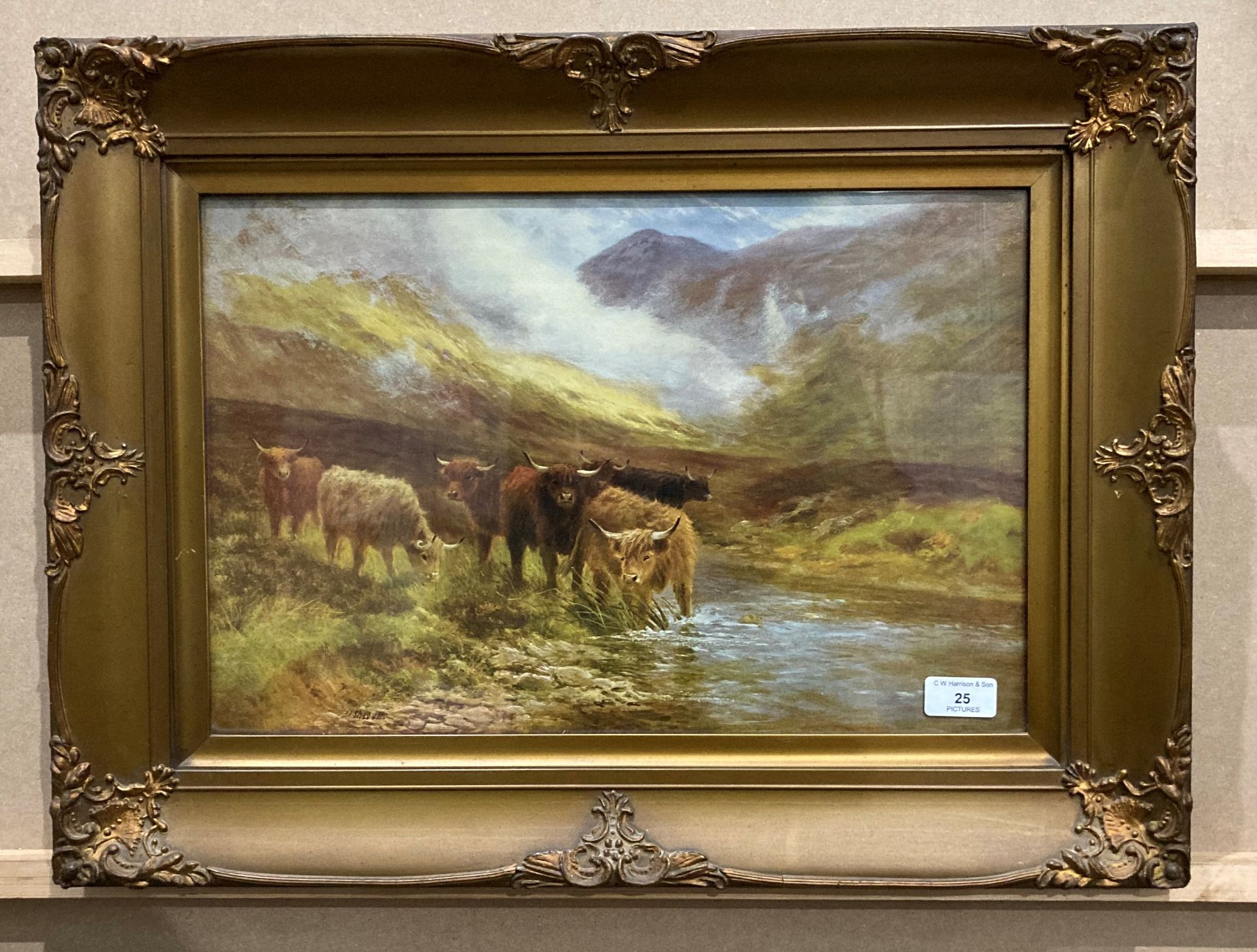 Ornate gilt framed print 'Highland Cattle' 30cm x 45cm