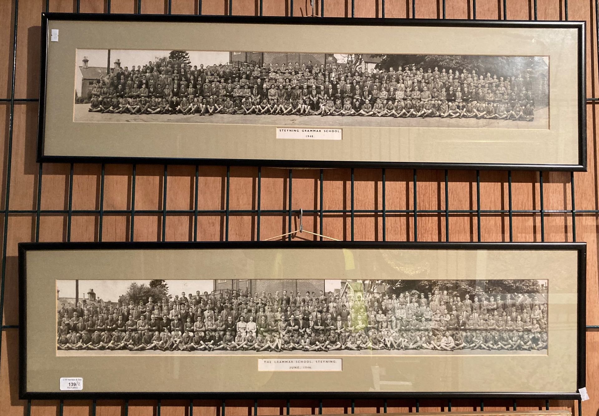 Two elongated school photographs 'Steyning Grammar School - '1946' and '1948' each 13cm x 83cm