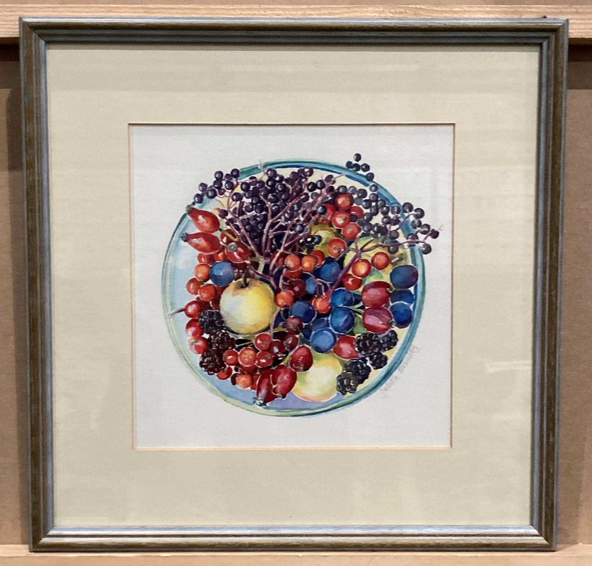 Judith Bromley two small framed watercolours 'Bowl of Wild Fruits' and 'Wild Harvest' - both signed - Image 4 of 5