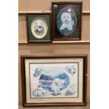 B Hands - framed Montage print of White Scottie dogs 44cm x 56cm,