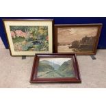 A de Breanski Jnr framed print 'Mountain Scene' and ten other framed pictures and tapestries (11)