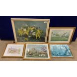 Vernon Ward framed print 'Still Life' 40cm x 52cm and four smaller framed prints French and other