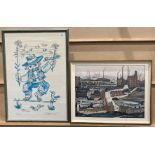 L S Lowry framed print 'Industrial Scene' 44cm x 56cm and O'Brien framed Limited Edition print 'Men