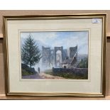 Tony Denison framed watercolour 'Morning - Rievaulx Abbey' 25cm x 36cm, signed to bottom right.