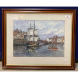 Ken Cooper '97' framed watercolour 'Whitby Harbour' 30cm x 39cm