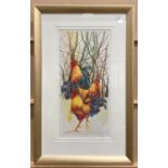 M A Noges framed Limited Edition print 'Leghorn Cockerels' no 106/500,