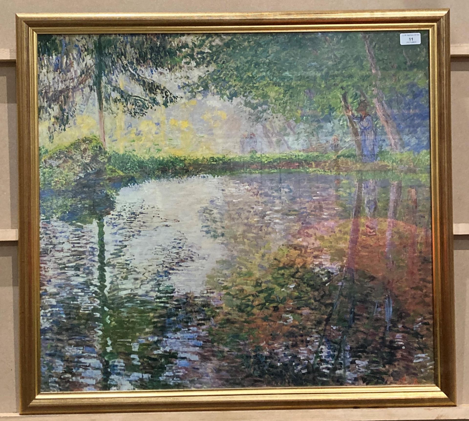 Framed Impressionist print 'By the Pond' 65cm x 78cm