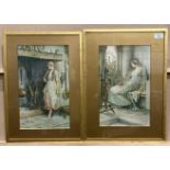 W H Margetson two framed prints 'Young Ladies at Work and Rest' each 38cm x 23cm