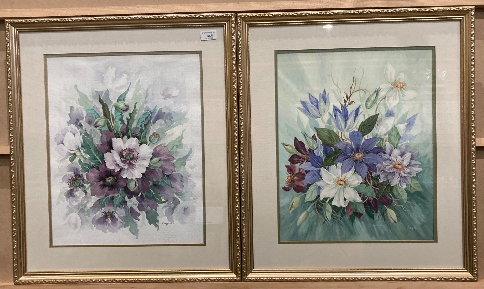 Chappell pair of framed prints 'Floral Sprays' each 46cm x 38cm