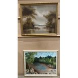 Anne Bannister '76' framed oil on board 'River Scene' 46cm x 60cm and Tom Gower framed oil 'River