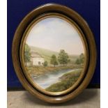 Terry Jahner Rowley oval framed oil on hardboard 'Langstothdale' 38cm x 29cm max,