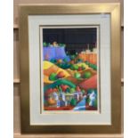 Kelvin Burgoyne framed watercolour 'Contemporary Town and Country Scene' 50cm x 33cm,