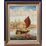 Colin Griffiths (January 1979) framed oil on canvas 'Humber keel entering Brayford Pool, Lincoln,