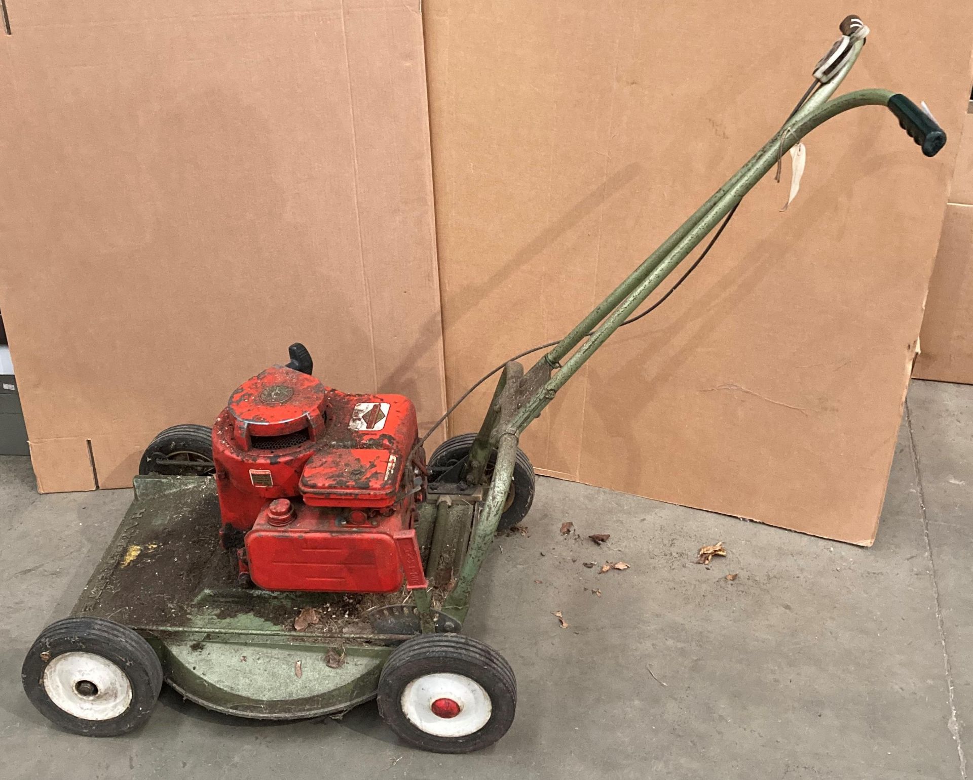 Hayterette petrol lawnmower with a 5hp Briggs and Stratton engine (middle of warehouse)