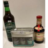 3 x items - a 75cl bottle of Stones Green ginger wine,