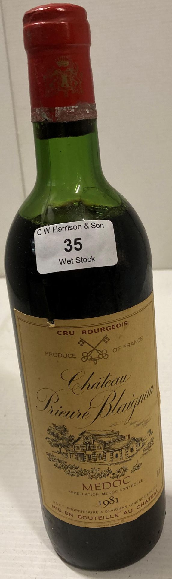 A 57cl bottle of Chateau Prieure Blaignan Medoc 1981