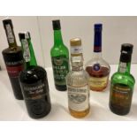 6 x part bottles including Coburn Port, Courvoisier, Southern Comfort, Dales Green ginger wine,