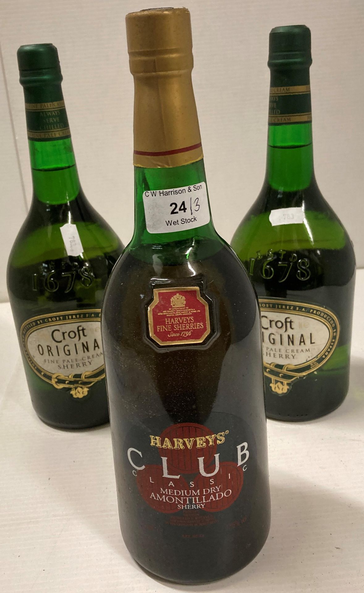 2 x one litre bottles of Croft Original Sherry and a 1L bottle of Harvey's Club Classic Amontillado