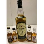 A 70cl bottle of Glen Grant single malt whisky and 4 x miniature bottles of assorted whiskies -