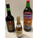 3 x items - a 70cl bottle of QC Sherry, a one litre bottle of Gluhwein and an 18.