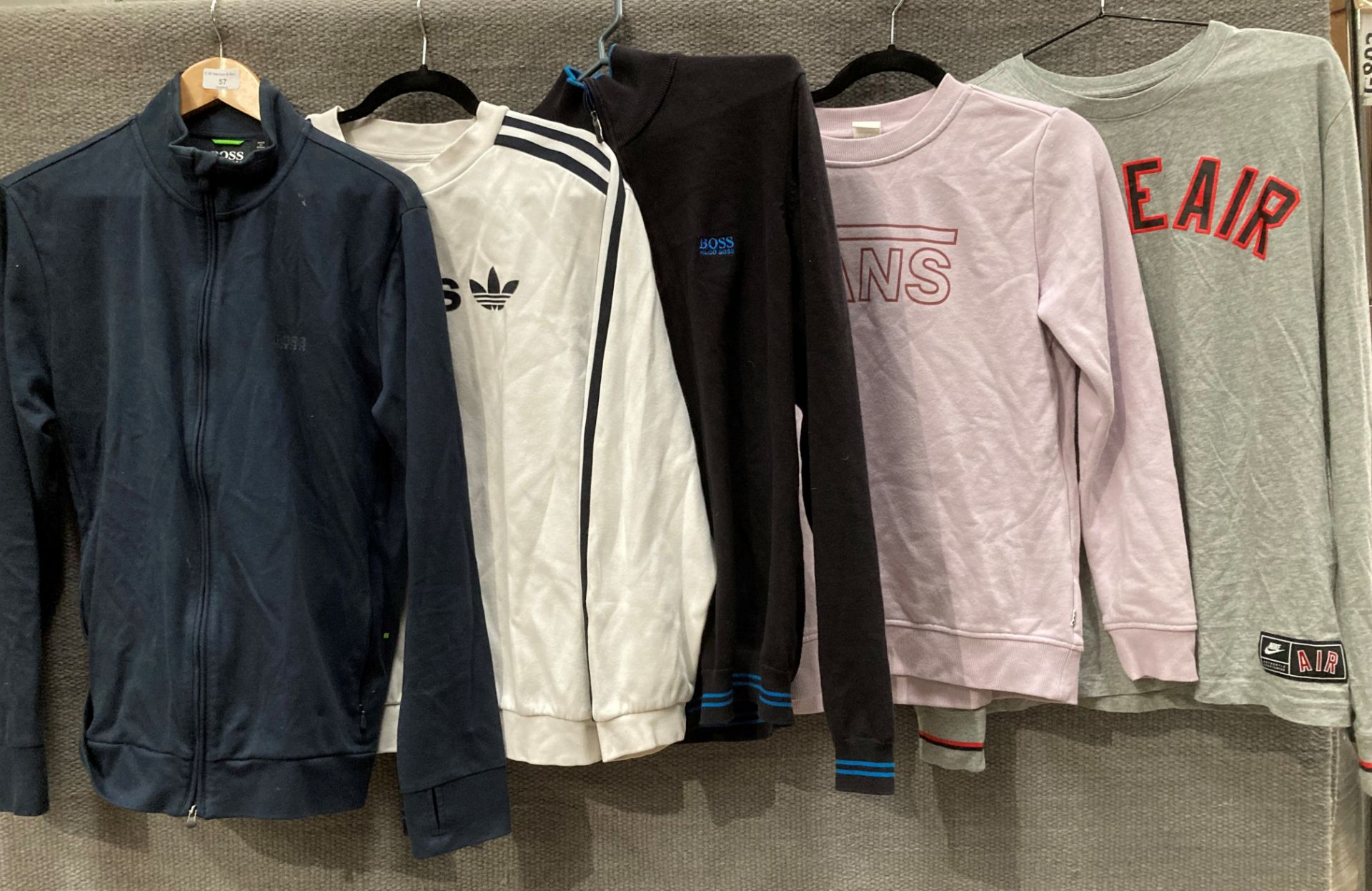 Five assorted zip front jackets and sweat shirts etc by Vans, Adidas etc sizes S,