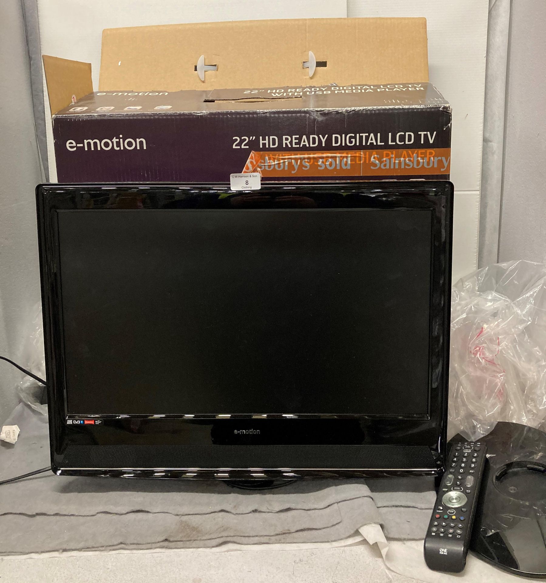 E-motion 22" HD ready digital LCD TV in box *Please note the final purchase price is subject to