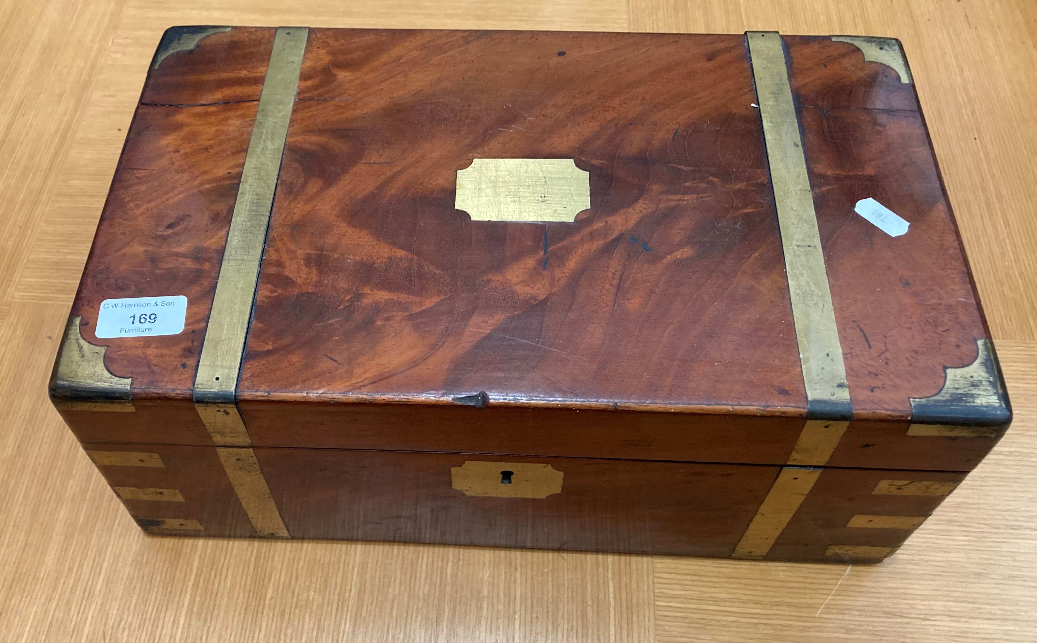 A Victorian walnut writing box with tooled leather writing slope and two inkwells 40 x 24 x 15cm
