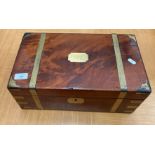 A Victorian walnut writing box with tooled leather writing slope and two inkwells 40 x 24 x 15cm