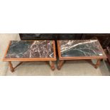Two small dark grey patterned marble topped coffee tables each 35cm x 86cm