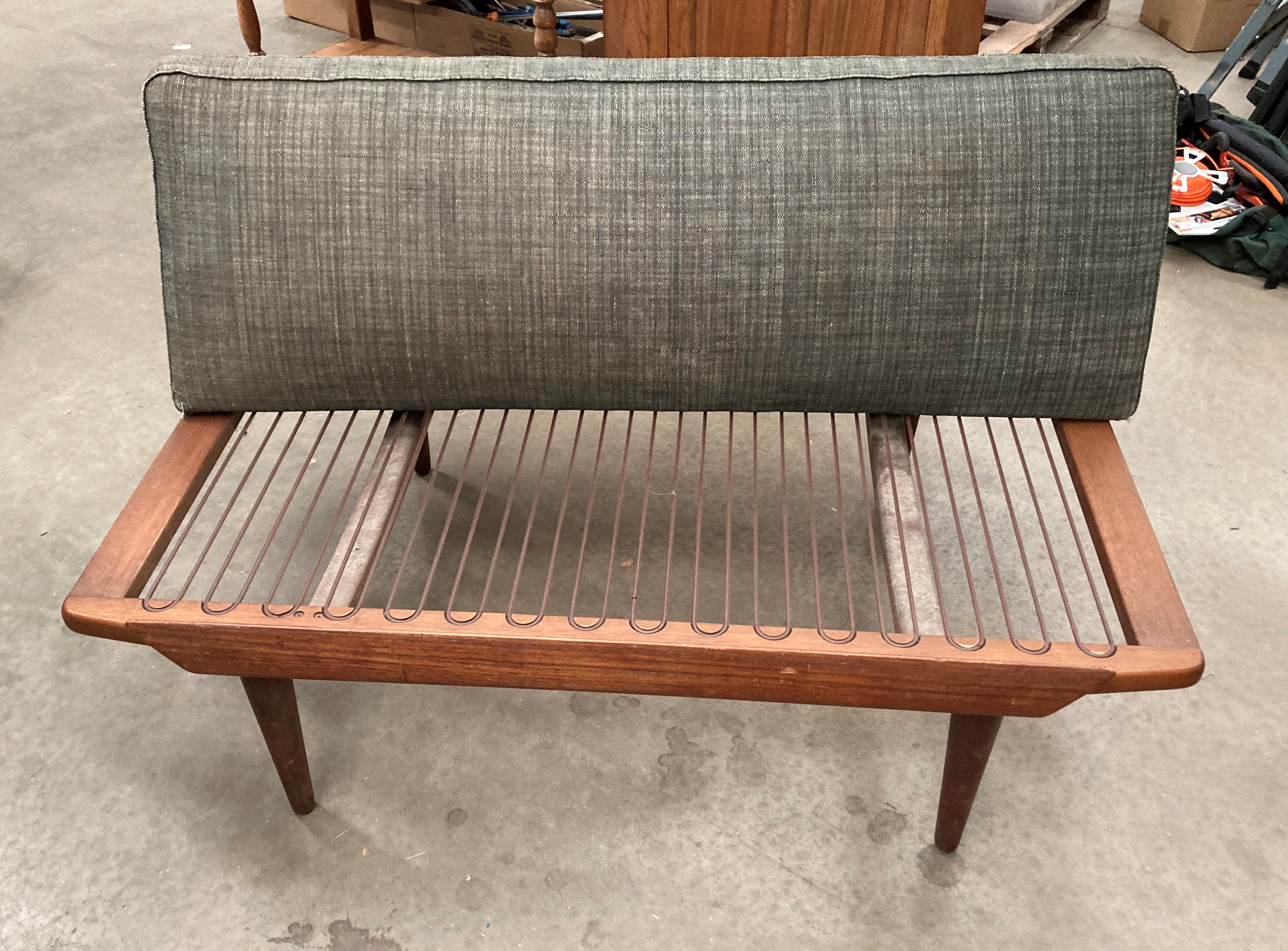 1950s teak framed daybed, no maker's mark or label,