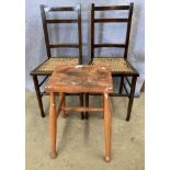 An oak stool and two bedroom chairs (3)