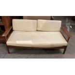A Royal Board, Sweden mid 20th century teak two seater day bed with cream loose cushions, 150cm,