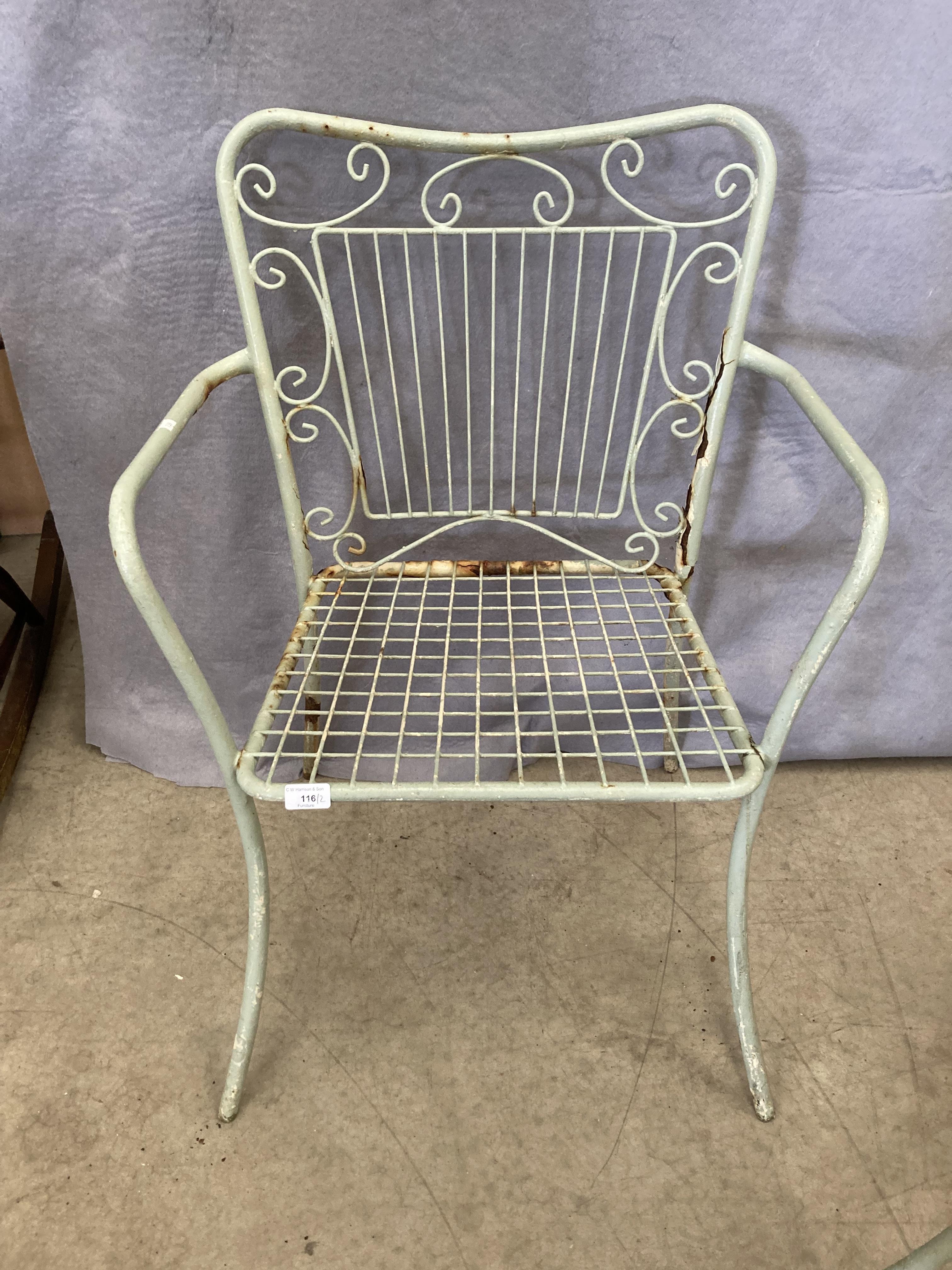 Two grey metal garden armchairs (one as seen) - Image 2 of 3