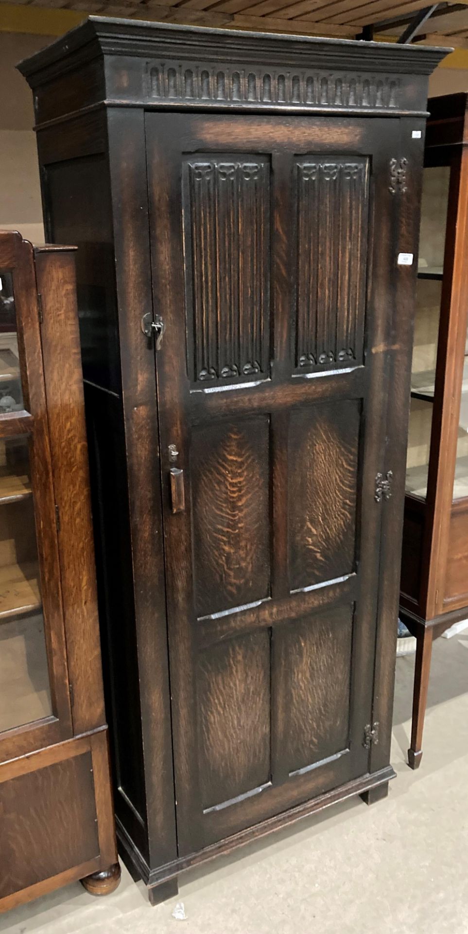 A carved oak single door hall wardrobe, - Image 2 of 4