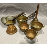 Brass and metal pans and frying pans, copper posser,