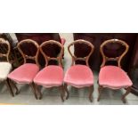 A set of four Victorian balloon back dining chairs with pink dralon seats