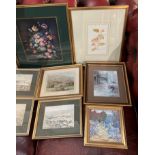 Contents to box fourteen various small framed pictures and prints - birds and flowers etc