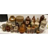 Contents to part table top - a selection of glazed and stoneware beer,