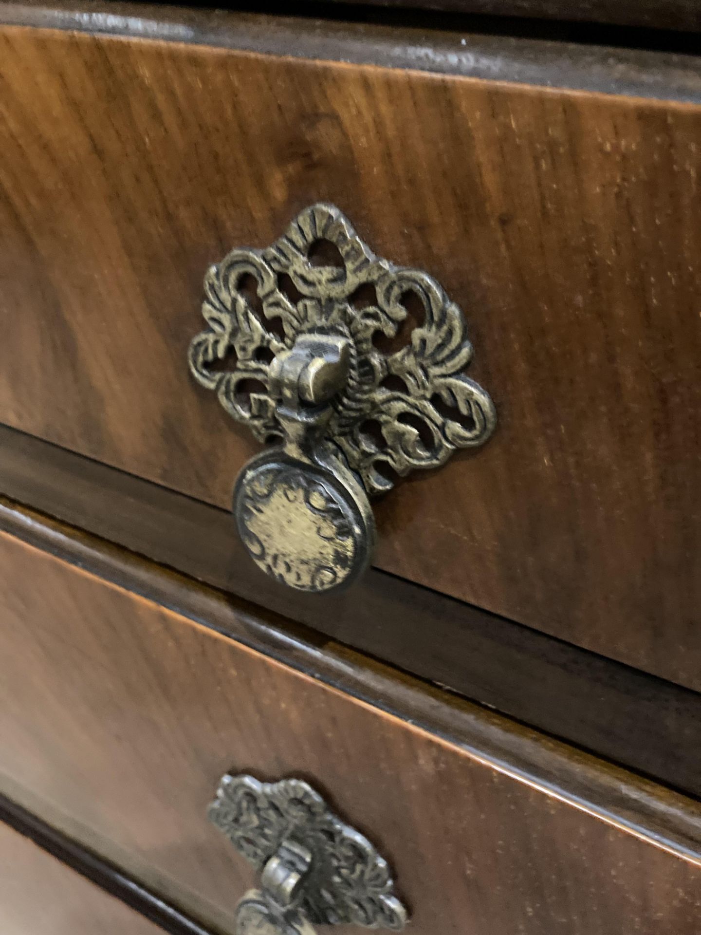 Walnut bureau with fall flap over three drawers, - Image 3 of 3