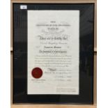 Framed certificate for The Institute of Civil Engineers