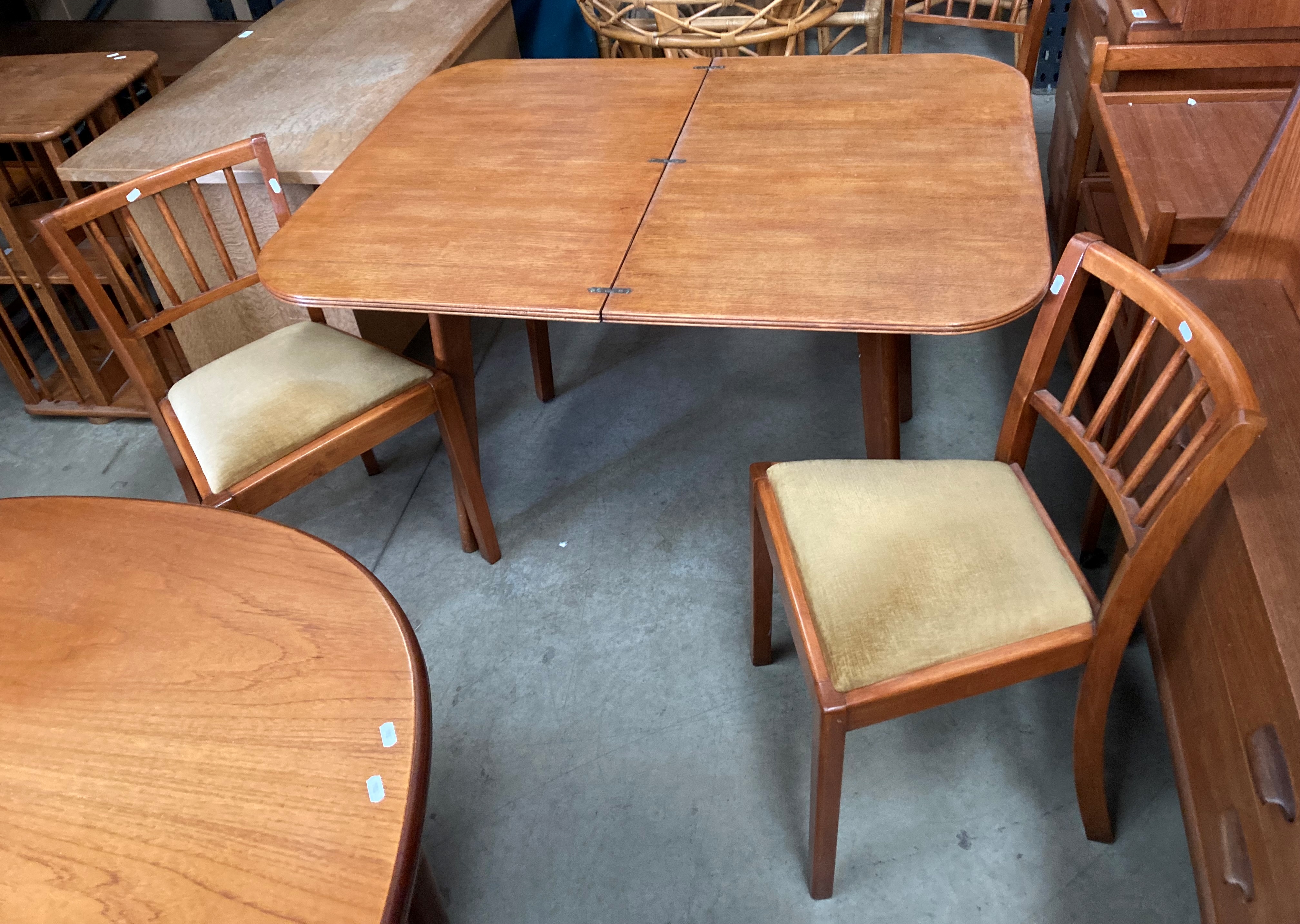 An oak folding top dining table 90cm x 120cm (when open) together with four dining chairs with - Image 2 of 2