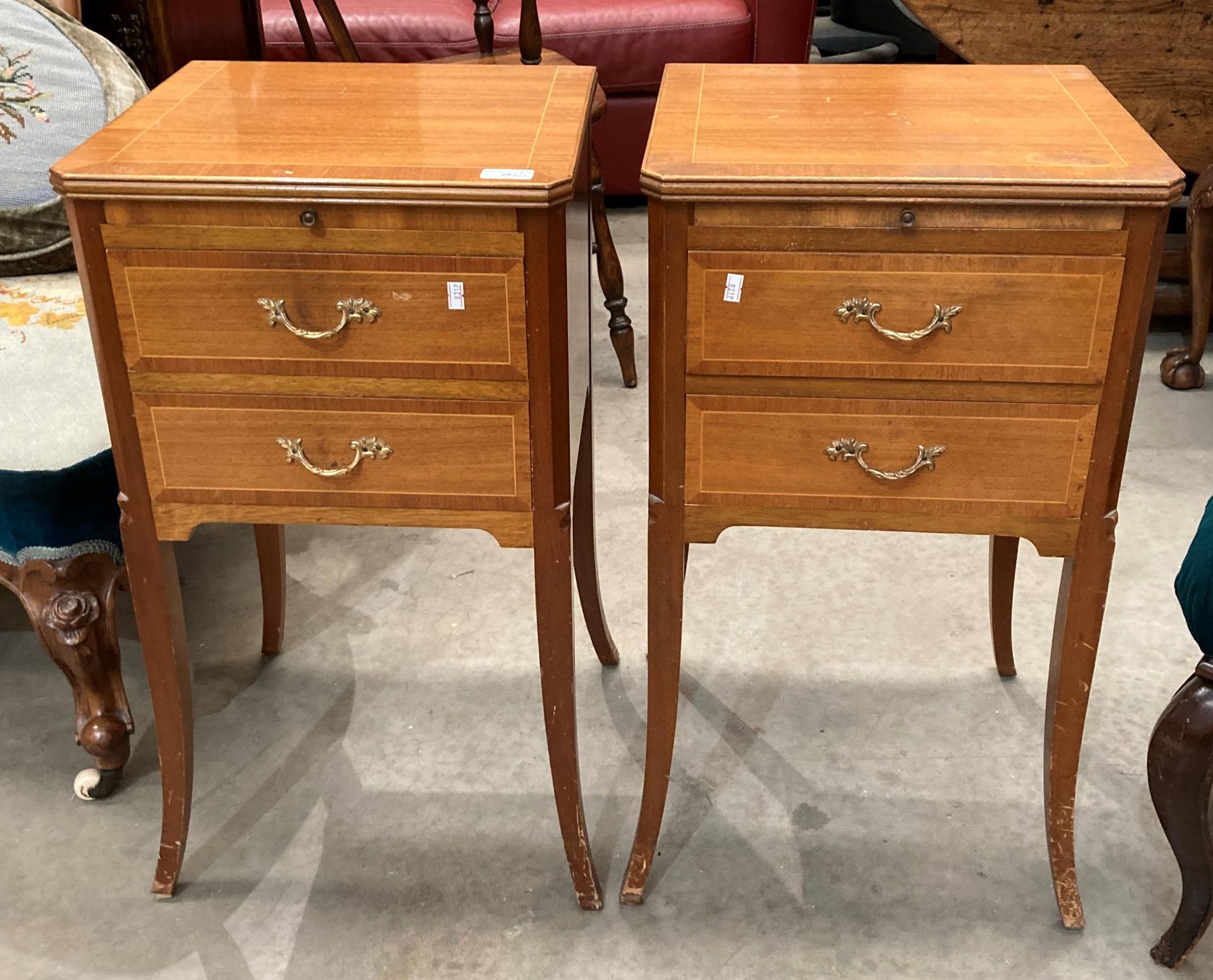 A pair of mahogany two drawer single slide leaf bedside cabinets, on tapered feet, - Image 3 of 3