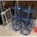 Two blue metal four tier vegetable racks,