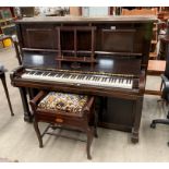 A Steck mahogany cased iron framed 'Pianola Duo-Art' piano 140cm retailed by James Smith and Son,