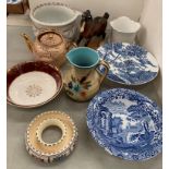 Nine items - cake stand, Coperland bowl, Beswick horse (damage to ears),