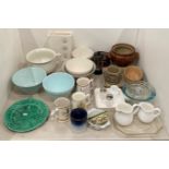 Contents to part of table - mixing bowls, Pyrex bowls, jugs, cups,