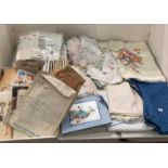 Contents to part of table - assorted linen,