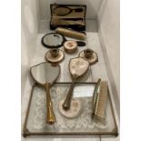 Six piece dressing table set including - tray, two brushes, mirror,