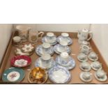 Contents to tray - fifteen pieces of hand painted China tea set,
